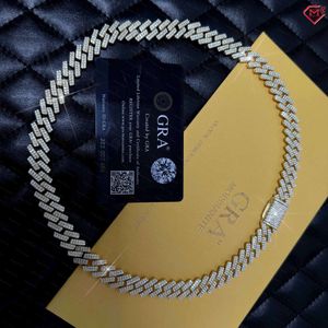 Hiphop Cubaanse ketting 12 mm 2 rijen 925 Sterling zilver 14K Gold vergulde ijsketen Moissanite Cuban Link Chain
