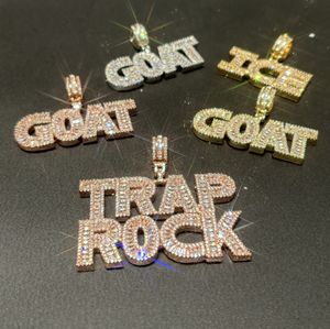 Hiphop Nom personnalisé Baguette Letters Pendants Collier avec chaîne de corde gratuite Gol Silver Rosegold Bling Zirconia Men Pendant Jewelry