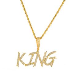 HipHop nom personnalisé solide brosse police lettres pendentif collier avec 24 pouces corde chaîne or argent Bling zircone hommes bijoux 3202