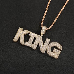 Hiphop Custom Names Baguette Letter Hanger Ketting met Gratis Touw Ketting Goud Zilver Bling Zirconia Mannen Hangers Sieraden