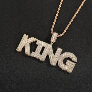 HipHop Custom Namen Baguette Brief Hanger Ketting Met Touw Ketting Goud Zilver Bling Zirconia Mannen Hangers Jewelry269w