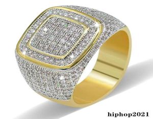 HIPHOP CZ Diamond Rings For Mens Full Diamond Square Square Gold Beldriy334K18352468549961