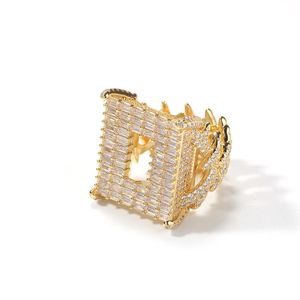 Hiphop Diamond Ringen voor Mannen Deisgner Hollow Geometrische Hip Hop Gouden Ring Nieuwe Mode Heren Sieraden Iced Out Out Luxe Sieraden met CZ-steen