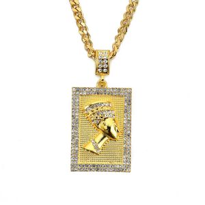 Collar de faraón egipcio de Hiphop, colgante de color dorado, tarjeta cuadrada, cadena cubana de acero inoxidable, regalo para hombres y mujeres, joyería etíope T311W