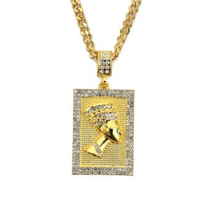 Hiphop collier pharaon égyptien pendentif couleur or carte carrée en acier inoxydable chaîne cubaine cadeau pour hommes femmes bijoux éthiopiens T3189