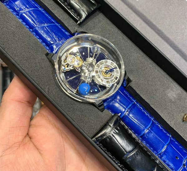 Hiphop EPIC X CHRONO Hombres Reloj de cuarzo Mapa móvil Cielo Universo Reloj de pulsera de cuero Diamante Astronómico Spinning Tourbillon reloj