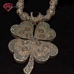 Hiphop trèfle à quatre feuilles personnalisé Sterling Sier Pass diamant testeur Moissanite chaîne pendentif
