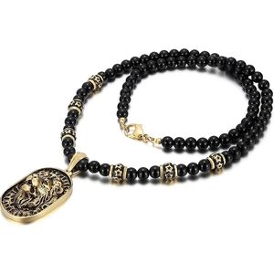 Hiphop Or Noir Tête De Lion Pendentif Collier Hommes Femmes Perles Chaîne En Acier Inoxydable Rappeur Bijoux Homme Bijoux Fournisseurs