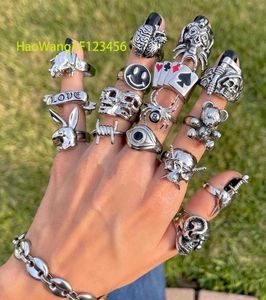 Hiphop Gothic Punk Hart Grog Schedel Ringen Voor Vrouwen Mannen Vintage Gothic Spider Konijn Glimlach Gezicht Ring Paar Mode-sieraden Gift