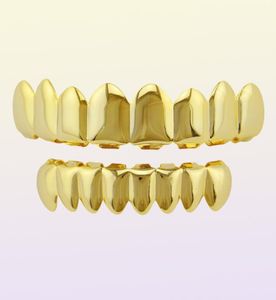 Hiphop grill Jewelryclassic Lisse Or Sier Rose Plaqué Dents Grillz Haut Bas Faux Dentaire Bretelles Grills Hommes Lady Hip Hop 9562446