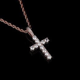 Hiphop – collier avec pendentif égyptien Ankh en or Rose glacé, croix en diamant, bijoux pour hommes et femmes, avec corde de 24 pouces, chaîne 347j