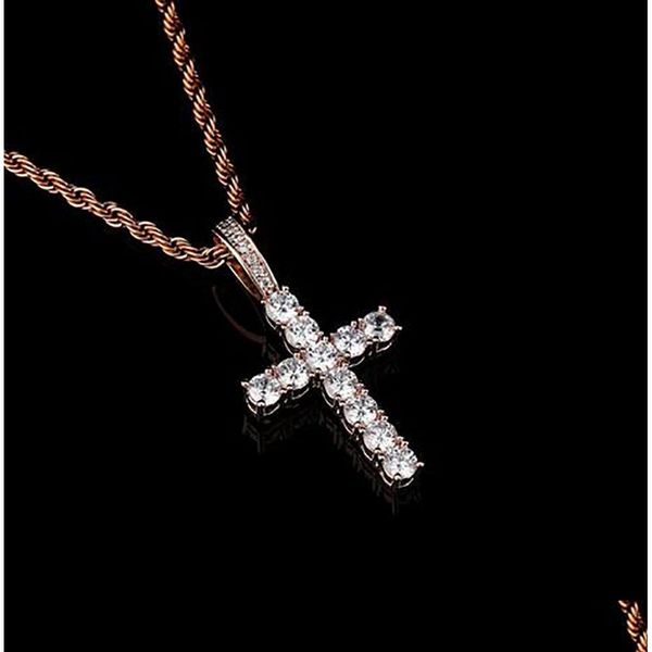 Hiphop – collier avec pendentif égyptien Ankh en or Rose glacé, croix en diamant pour hommes et femmes, bijoux avec chaîne en corde de 24 pouces, livraison directe