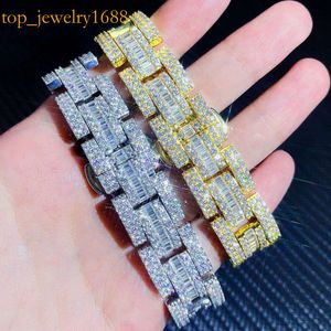 Hiphop sieraden Baguette VVS Moissanite Watch Band Iced Out Men Cuban Link armband Chain