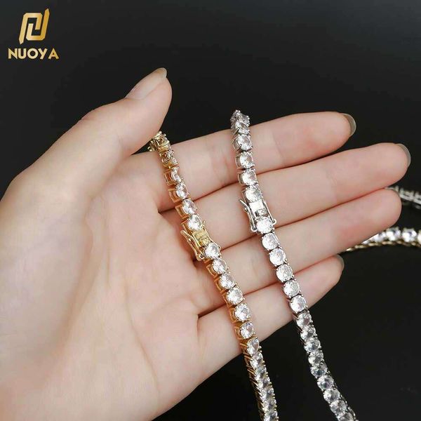 Hiphop Jewelry Cadena de tenis con diamantes brillantes de 3 mm, 4 mm, 5 mm, 1 fila de circonitas cúbicas chapadas en oro de 18 quilates, collar helado para mujeres