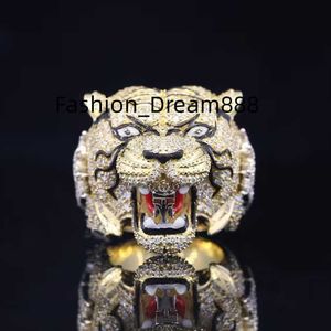 Hiphop bijoux personnalisé tête de tigre glacé bague hommes 925 argent Sterling VVS Moissanite bague