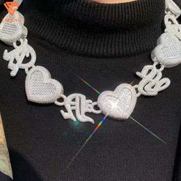 Hiphop Jewelry Design Argent Plaqué Pavé Baguette Moissanite Diamants Traversant Bulle En Forme De Coeur Lettre Cubaine Chaîne Collier