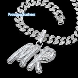 Bijoux hip hop glacé VVS Moissanite diamant Mossanite pendentif auto-fait personnalisé collier Baguette pendentif s925 argent