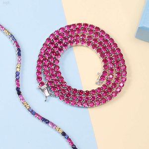 Hiphop bijoux rubis 925 chaîne en argent Sterling 3mm 4mm 5mm corindon rouge chaîne de Tennis collier