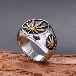 HIPHOP MAPLE BEAD HENS 14K GOUD RING HIP Hop Punk Style Signet Ring voor rocker Mujer Hemp Ring Mannelijk