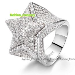 Hiphop Men Women Fine Sieraden Iced Gold Plated 925 Sterling Silver VVS Moissanite Diamond Star Ring met GRA -certificaat