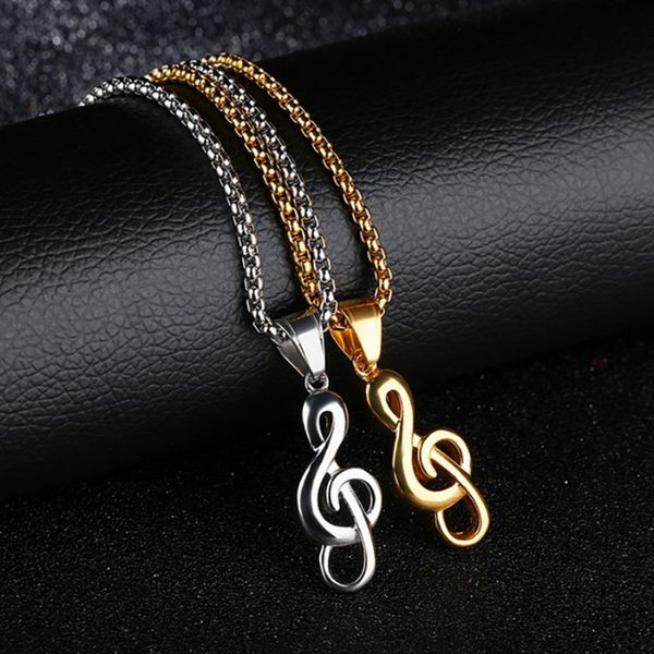 Collar con colgante de nota musical de Hiphop, collares con símbolo musical chapado en oro de 18 quilates de acero inoxidable para hombres y mujeres, joyería fina de moda