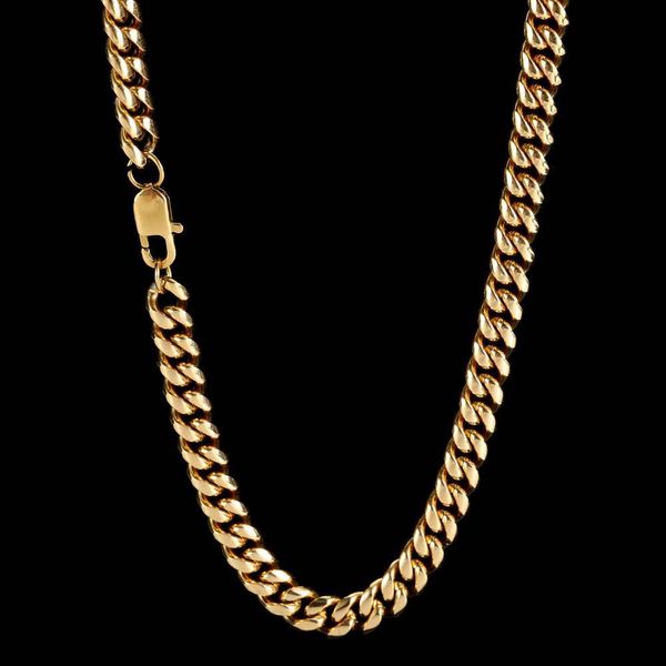 Colliers hiphop pendentifs chaînes de 6 mm en acier inoxydable européen et américain cryptage de meulage rond chaîne cubaine véritable collier pour hommes en titane plaqué or