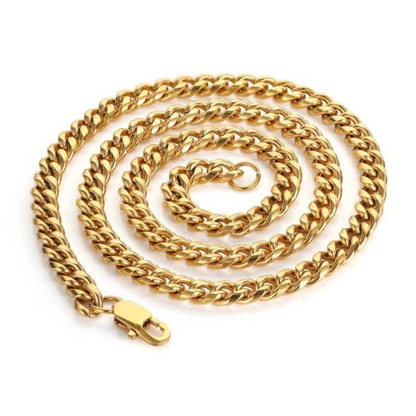 Colliers hiphop pendentifs chaînes de 8 mm en acier inoxydable européen et américain cryptage de meulage rond chaîne cubaine véritable collier pour hommes en titane plaqué or