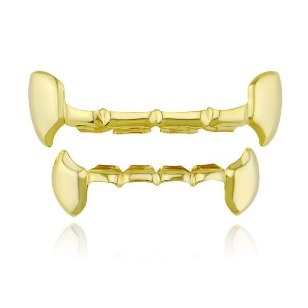 Hiphop Vampire Teeth Grillz 18K Real Gold Cubic Zirconia Diamond Dental Boca Grills Brace Up Bottom Tooth Cap Rapper Body Jewelry Disfraz Halloween hipl970