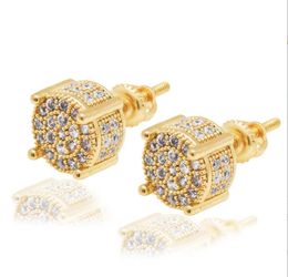 Hiphop Zircon boucles d'oreilles dos pour hommes et femmes or argent plaqué oreille Stud Ice Out Hip Hop boucles d'oreilles bijoux