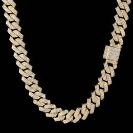 Hiphop14mm diamant chaîne cubaine cuivre incrusté double rangée zircon hip hop barre collier pour hommes bijoux 288d