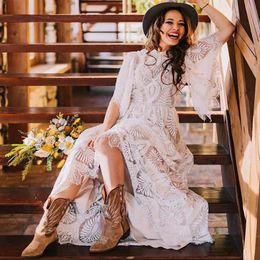 Robe de mariée Boho Hippie Crochet Lace Boho 2022 Garque Bohemian Country Robes de mariée Open Back Civil Beach Bride Bride Sexy Vintage Vestidos de Novia