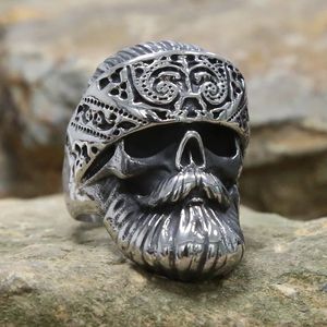 Hippie Mens Big Beard Wear Hat Skull Rings Cool Punk Punk Skull Biker Ring Male 14K Gold Hip Hop Rock Jewelry Gift pour lui