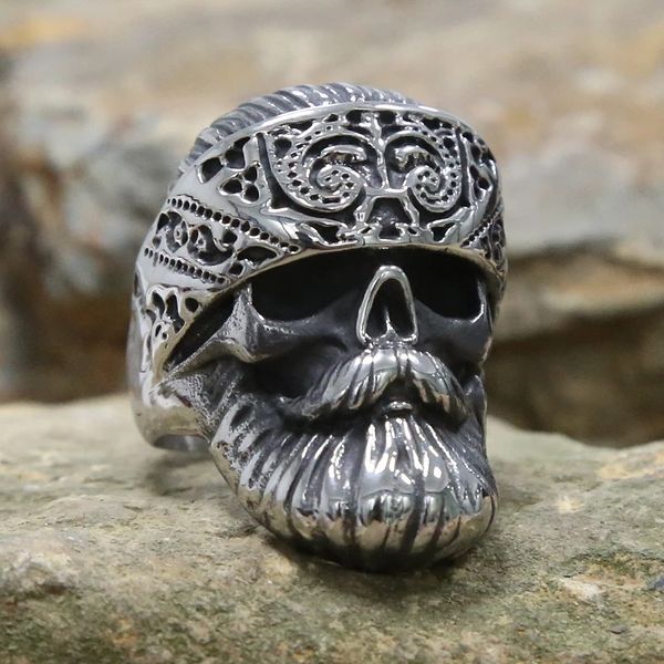 Hippie Hippie Big Beard Wear Rings Anillos de calavera Cool Punk Biker Anillo Masculino Masculino 14k Hip Hop Hop Rock Jewelry para él para él