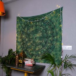 Tapiz hippie – Estético psicodélico para colgar en la pared, dormitorio indio, decoración de pared, sala de estar, bohemio, arte de pared, decoración del hogar – verde – 50 x 60 pulgadas