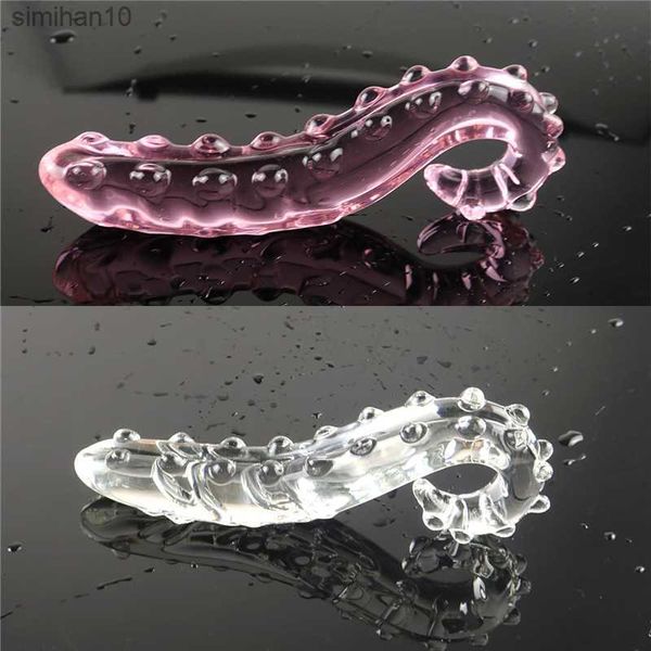Hippocampus Shape Pink Transparent Glass Dildo Pene Cock Anal Plug Juguetes sexuales para adultos Masturbación femenina Glass Butt Plug L230518