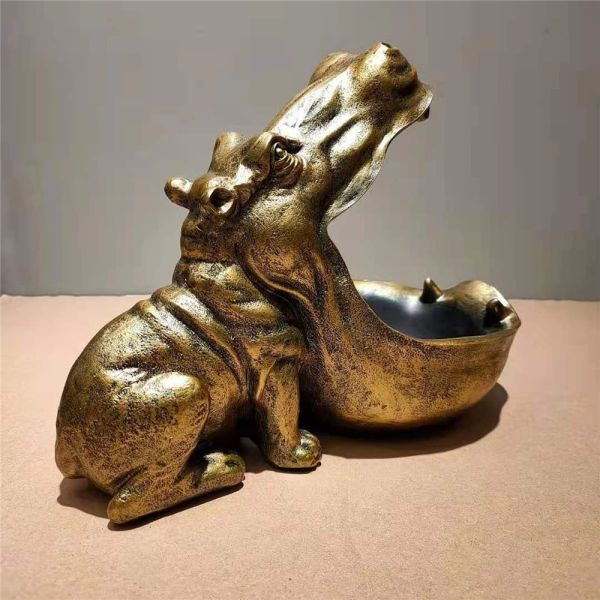 Hippopotamus Figurine Desktop Rangement Boîte de rangement statue Clé Bol Hippo Sculpture Grande Bouce Pélican Table Clé Clé Conteneur à la maison Décor
