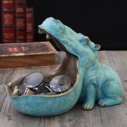 Hippopotamus Standbeeld Woondecoratie Hars Artware Sculptuur Standbeeld Decor Sieraden Opbergdoos Desk Decoratie Ornament 210318