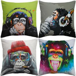 Hipster Chic gorille singe housses de coussin penser gorille peinture Art housse de coussin chambre décorative lin taie d'oreiller298I