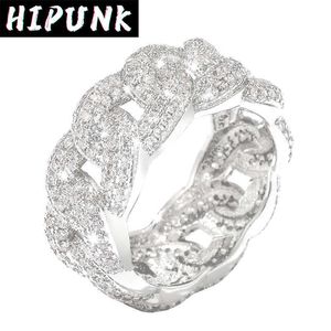 HIPUNK Hip Hop anneau glacé cubain lien chaîne anneaux 9mm Bling charme Micro pavé cubique zircone bijoux hommes femmes rappeur