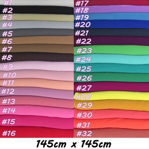 Hiqh qualité carré couleurs unies en mousseline de soie femmes foulard châle enveloppement musulman Hijab bandeau 145 cm x 145 cm