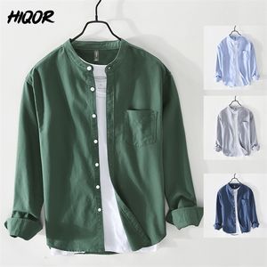 HIQOR marque Blouses mode Simple hommes chemise décontractée de haute qualité 100% coton Oxford tissu mâle Vintage chemises pour hommes 220811