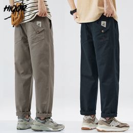 HIQOR In Mens Cargo Pants Pantalons Cargo Casual Straight Trousers Unique Pockets Embroidery 98% Cotton Baggy Pants for Men 240508