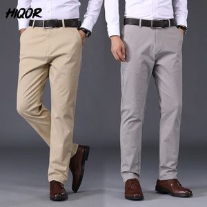 Hiqor mannen kleding in man casual broek lente zomerbedrijf rechte broek mannelijke elastische taille katoenen pantalones hombre 240326