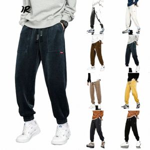 Hiqor Pantalon sarouel surdimensionné pour hommes Y2k Fi Pantalon en velours côtelé ample Automne Hiver Épaissir Pantalon extensible Pantalon de jogging pour homme l8U5 #