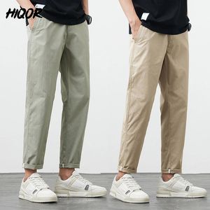 Hiqor zomer dun een rechte broek voor mannen 2024 hoogwaardige katoenen vaste baggy heren broek luxe homme Koreaans casual 240415