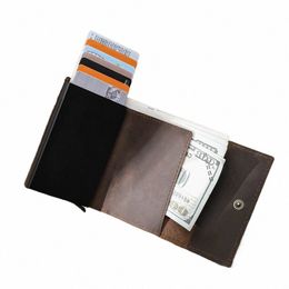 Hiram RFID porte-cartes portefeuille pour hommes porte-carte de crédit Mey bourse Busin unisexe véritable porte-cartes en cuir boîte en aluminium N5xA #