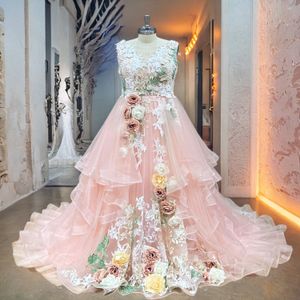 Embauche des applications colorées lyer fleurs plus taille robe de bal de bal rose de bal robe de mariée vraies photos de bureau Vedio
