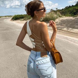 Hirigin Sexy Hollow BacklBlack Bandage Tank top Mujer Summer Party Club Party Wear Camisole Femme Crop Tops Slim Stretchy X0507