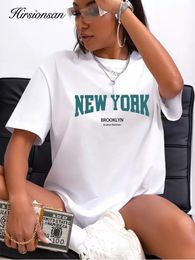 Hirsionsan 2024 Lettre gothique imprimé t-shirt Femme Summer Loose Casual Female Vêtements élégant O Colon Coton Tops Y2K 240521