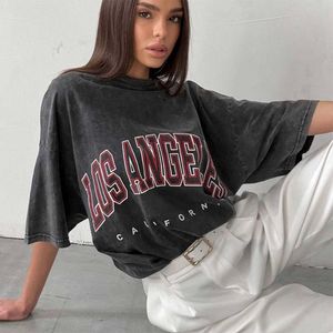 Hirsionsan – t-shirt délavé à l'acide pour femme, Vintage, en coton, Streetwear, doux, minéral, ample, de marque, Y2k